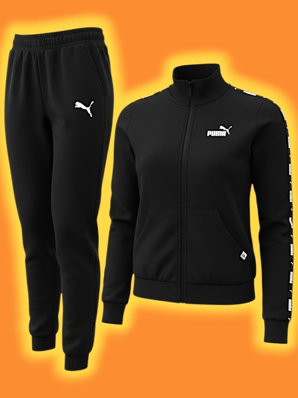 🚺 S/S US — PUMA 2pc Tracksuit (FRENCH TERRY TOP/FLEECE BOTTOMS) [BLACK/WHITE]
